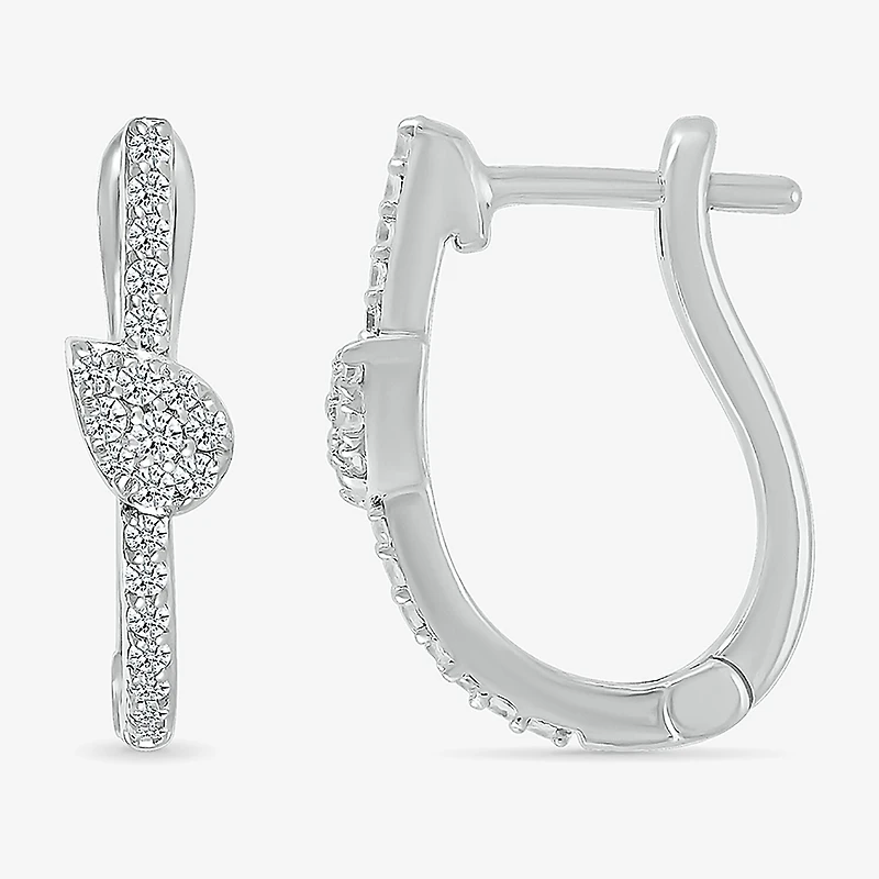 Womens 1/3 CT. T.W. Natural White Diamond Sterling Silver 20mm Pear Hoop Earrings