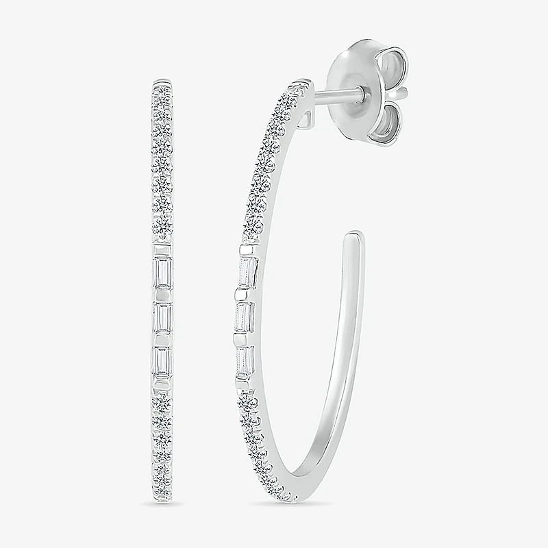 Womens 1/4 CT. T.W. Natural White Diamond Sterling Silver 25mm Hoop Earrings