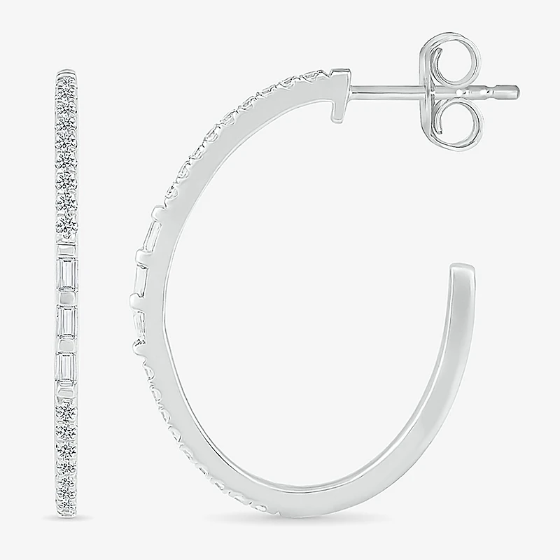 Womens 1/4 CT. T.W. Natural White Diamond Sterling Silver 25mm Hoop Earrings