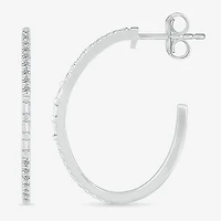 Womens 1/4 CT. T.W. Natural White Diamond Sterling Silver 25mm Hoop Earrings