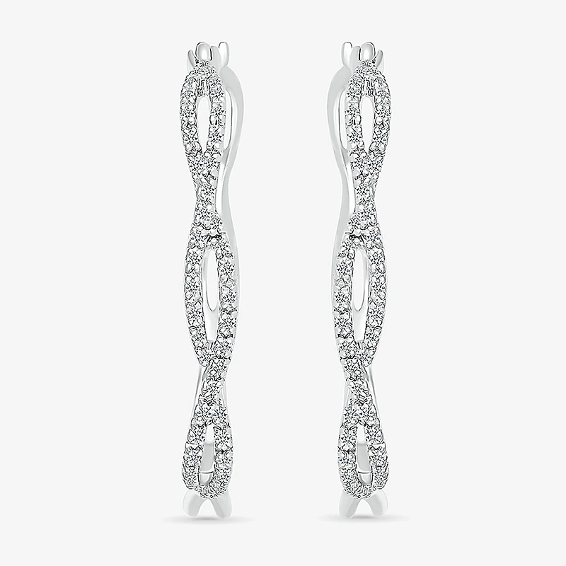Womens 1/4 CT. T.W. Natural White Diamond Sterling Silver 29mm Hoop Earrings