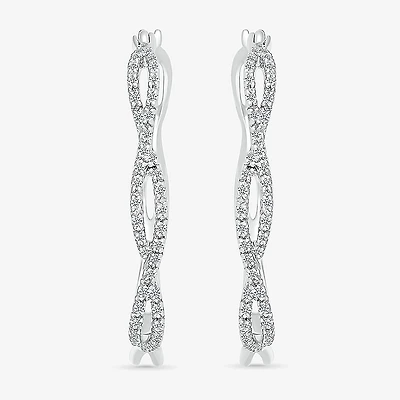 Womens 1/4 CT. T.W. Natural White Diamond Sterling Silver 29mm Hoop Earrings