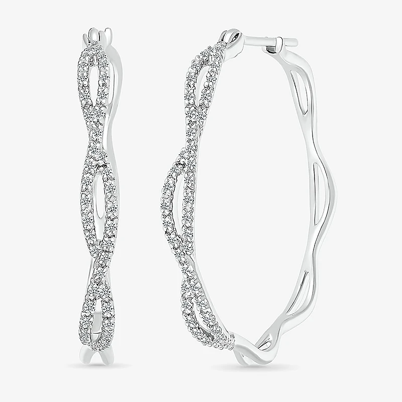 Womens 1/4 CT. T.W. Natural White Diamond Sterling Silver 29mm Hoop Earrings