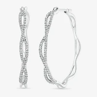 Womens 1/4 CT. T.W. Natural White Diamond Sterling Silver 29mm Hoop Earrings