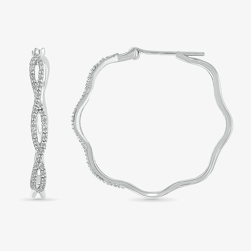 Womens 1/4 CT. T.W. Natural White Diamond Sterling Silver 29mm Hoop Earrings