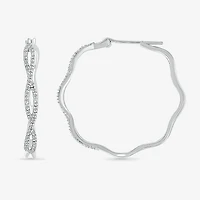 Womens 1/4 CT. T.W. Natural White Diamond Sterling Silver 29mm Hoop Earrings