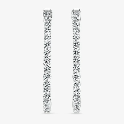 Womens 1 1/2 CT. T.W. Natural White Diamond Sterling Silver 26.5mm Hoop Earrings