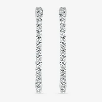 Womens 1 1/2 CT. T.W. Natural White Diamond Sterling Silver 26.5mm Hoop Earrings