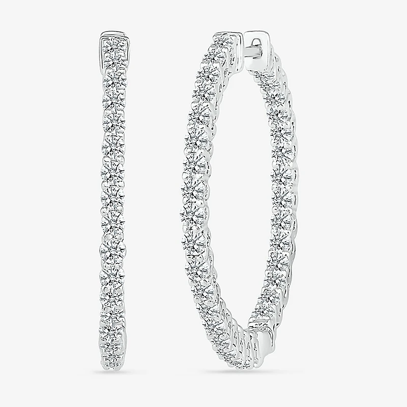 Womens 1 1/2 CT. T.W. Natural White Diamond Sterling Silver 26.5mm Hoop Earrings