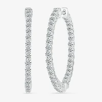 Womens 1 1/2 CT. T.W. Natural White Diamond Sterling Silver 26.5mm Hoop Earrings