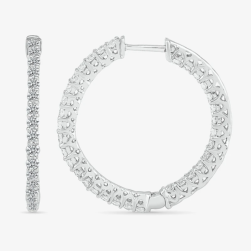 Womens 1 1/2 CT. T.W. Natural White Diamond Sterling Silver 26.5mm Hoop Earrings