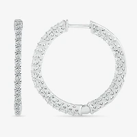 Womens 1 1/2 CT. T.W. Natural White Diamond Sterling Silver 26.5mm Hoop Earrings