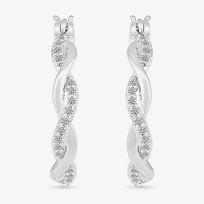 Womens 1/4 CT. T.W. Natural White Diamond Sterling Silver 24mm Hoop Earrings