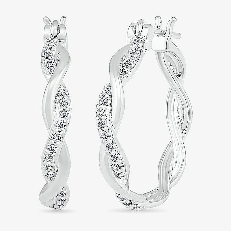 Womens 1/4 CT. T.W. Natural White Diamond Sterling Silver 24mm Hoop Earrings
