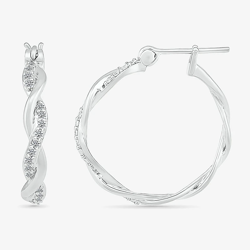 Womens 1/4 CT. T.W. Natural White Diamond Sterling Silver 24mm Hoop Earrings