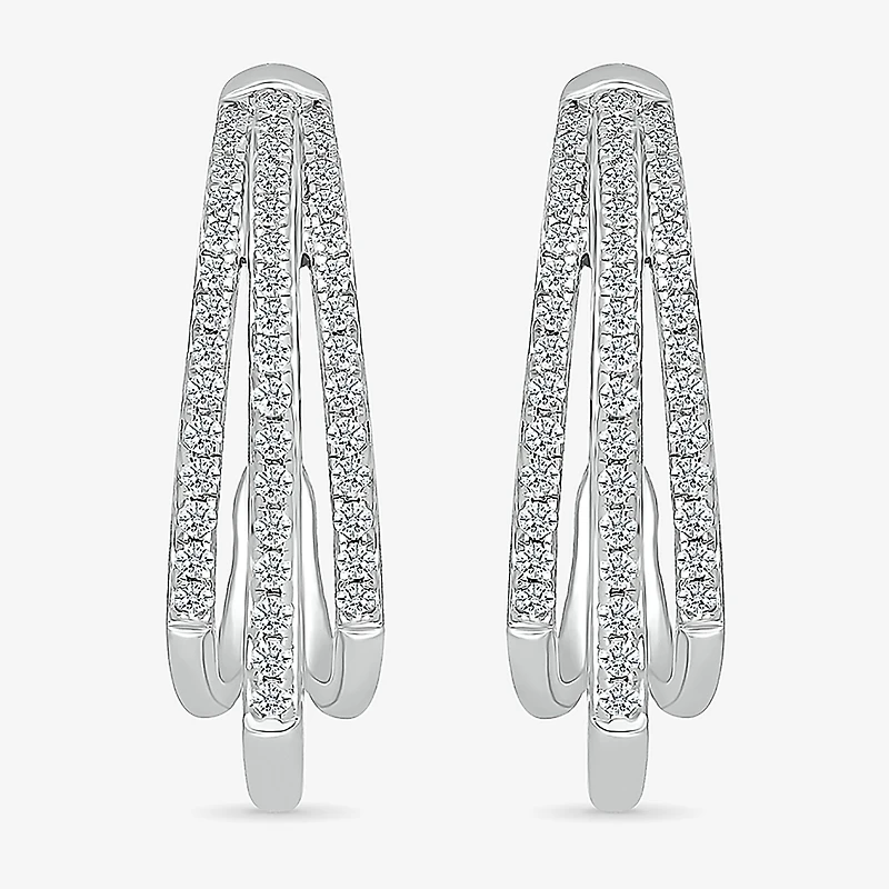 Womens 1/2 CT. T.W. Natural White Diamond Sterling Silver 23.5mm Hoop Earrings