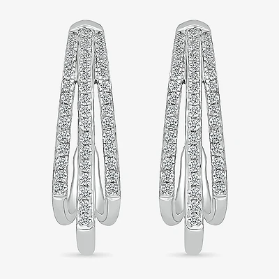 Womens 1/2 CT. T.W. Natural White Diamond Sterling Silver 23.5mm Hoop Earrings