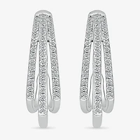 Womens 1/2 CT. T.W. Natural White Diamond Sterling Silver 23.5mm Hoop Earrings