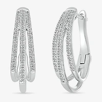 Womens 1/2 CT. T.W. Natural White Diamond Sterling Silver 23.5mm Hoop Earrings