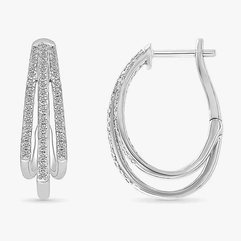 Womens 1/2 CT. T.W. Natural White Diamond Sterling Silver 23.5mm Hoop Earrings