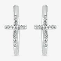 Womens 1/6 CT. T.W. Natural White Diamond Sterling Silver 20.3mm Cross Hoop Earrings