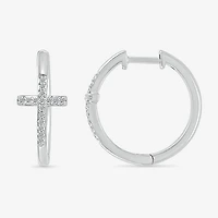 Womens 1/6 CT. T.W. Natural White Diamond Sterling Silver 20.3mm Cross Hoop Earrings