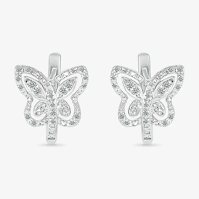 Womens 1/6 CT. T.W. Natural White Diamond Sterling Silver 10.7mm Butterfly Hoop Earrings