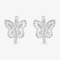 Womens 1/6 CT. T.W. Natural White Diamond Sterling Silver 10.7mm Butterfly Hoop Earrings