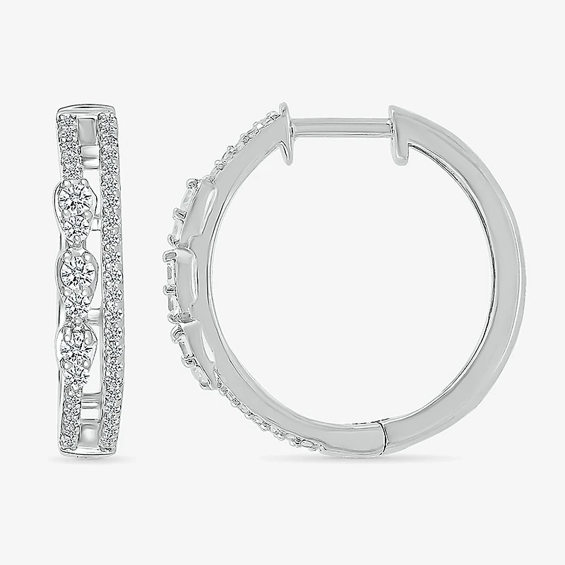 Womens 1/2 CT. T.W. Natural White Diamond Sterling Silver 20.5mm Hoop Earrings