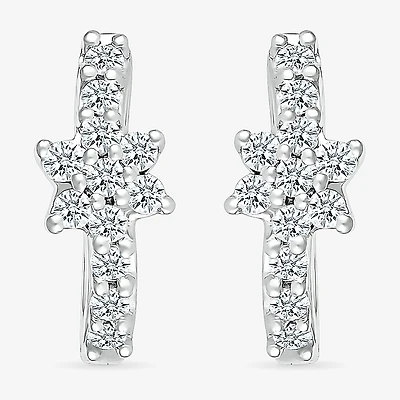 Womens 1/4 CT. T.W. Natural White Diamond Sterling Silver 12.3mm Flower Hoop Earrings