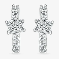 Womens 1/4 CT. T.W. Natural White Diamond Sterling Silver 12.3mm Flower Hoop Earrings