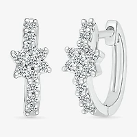 Womens 1/4 CT. T.W. Natural White Diamond Sterling Silver 12.3mm Flower Hoop Earrings