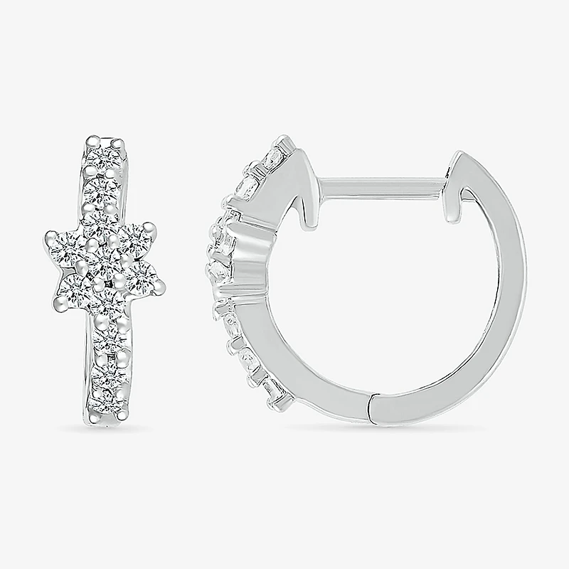 Womens 1/4 CT. T.W. Natural White Diamond Sterling Silver 12.3mm Flower Hoop Earrings