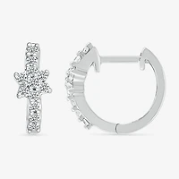 Womens 1/4 CT. T.W. Natural White Diamond Sterling Silver 12.3mm Flower Hoop Earrings