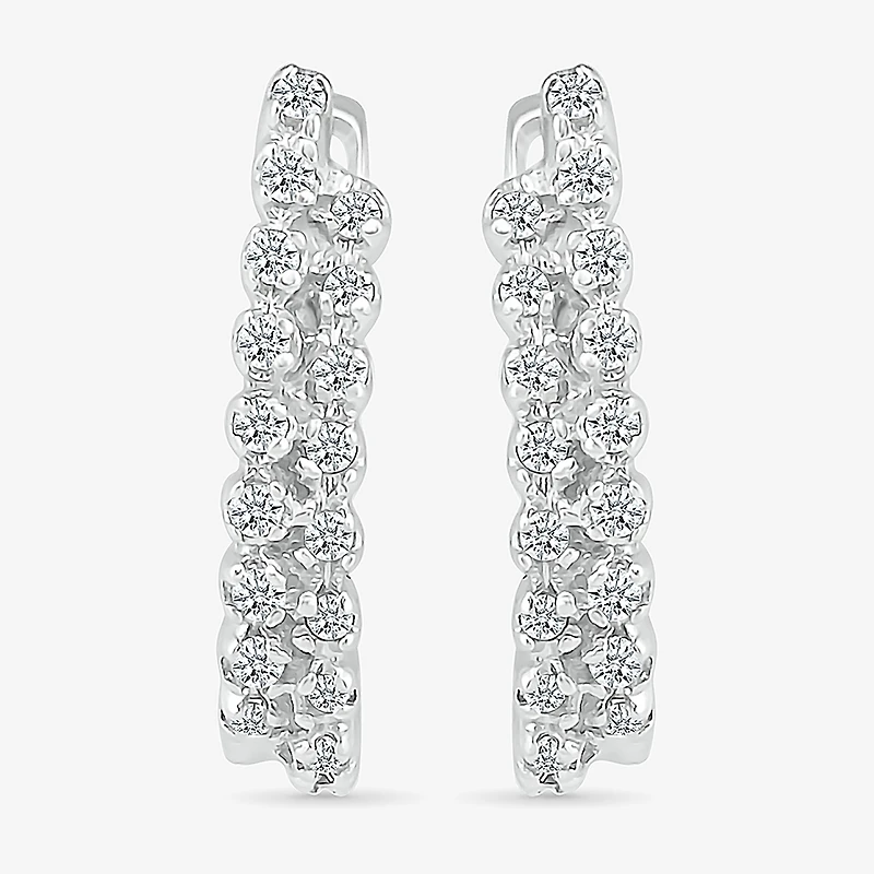 Womens 1/6 CT. T.W. Natural White Diamond Sterling Silver 14.6mm Hoop Earrings