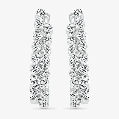 Womens 1/6 CT. T.W. Natural White Diamond Sterling Silver 14.6mm Hoop Earrings