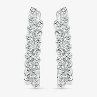 Womens 1/6 CT. T.W. Natural White Diamond Sterling Silver 14.6mm Hoop Earrings