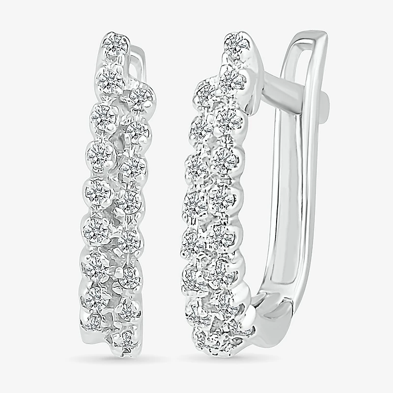 Womens 1/6 CT. T.W. Natural White Diamond Sterling Silver 14.6mm Hoop Earrings