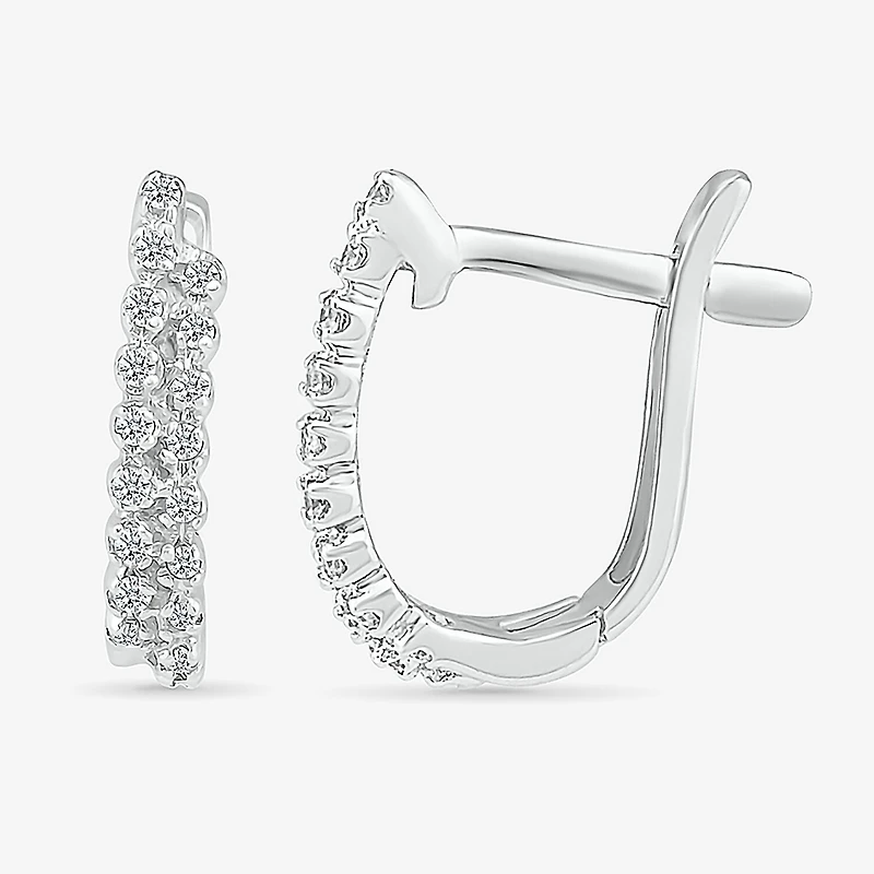Womens 1/6 CT. T.W. Natural White Diamond Sterling Silver 14.6mm Hoop Earrings