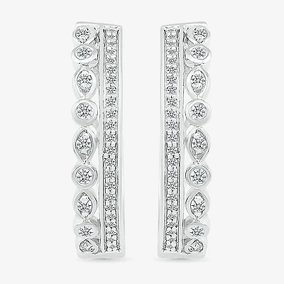 Womens 1 CT. T.W. Natural White Diamond Sterling Silver 20mm Hoop Earrings
