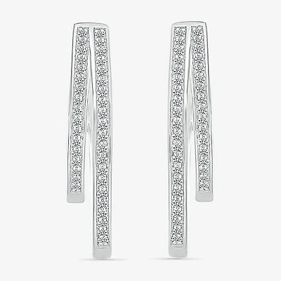 Womens 1/2 CT. T.W. Natural White Diamond Sterling Silver 31mm Hoop Earrings