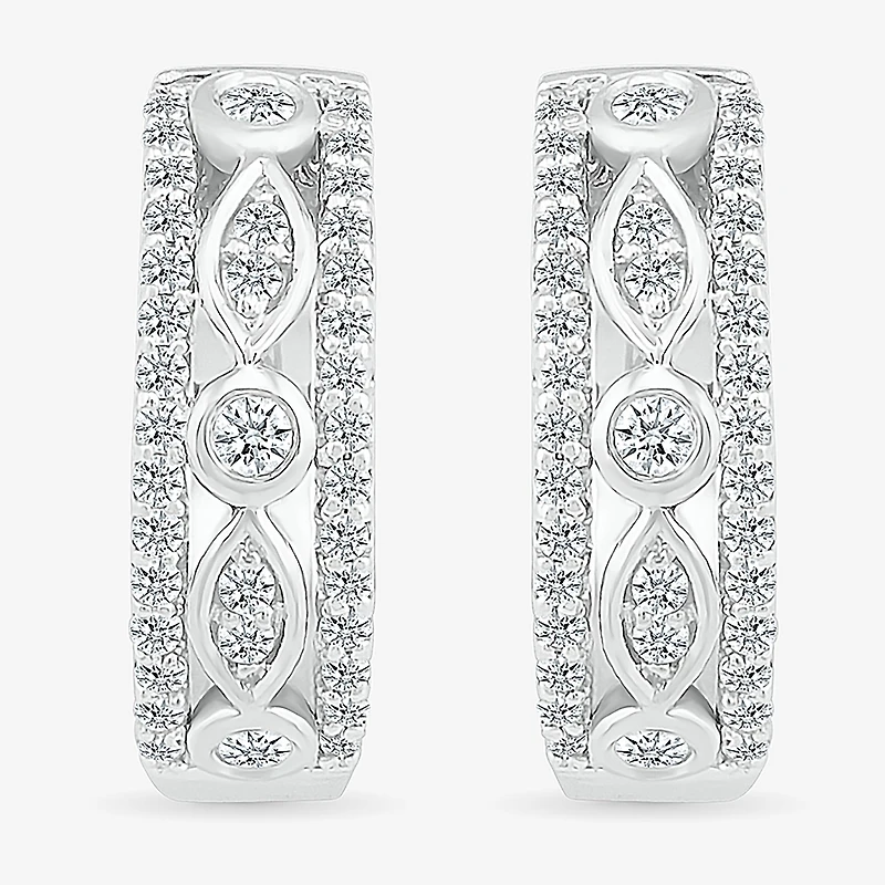 Womens 1/2 CT. T.W. Natural White Diamond Sterling Silver 17mm Hoop Earrings