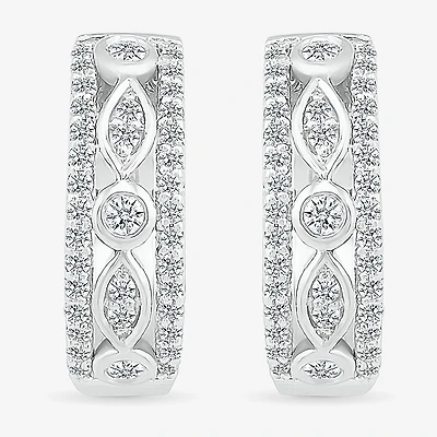 Womens 1/2 CT. T.W. Natural White Diamond Sterling Silver 17mm Hoop Earrings