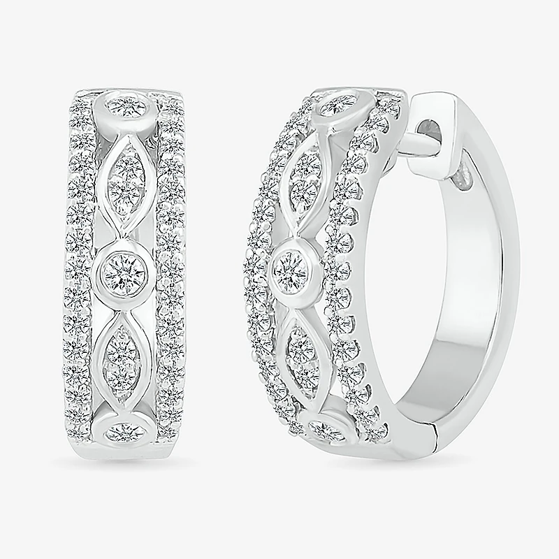Womens 1/2 CT. T.W. Natural White Diamond Sterling Silver 17mm Hoop Earrings