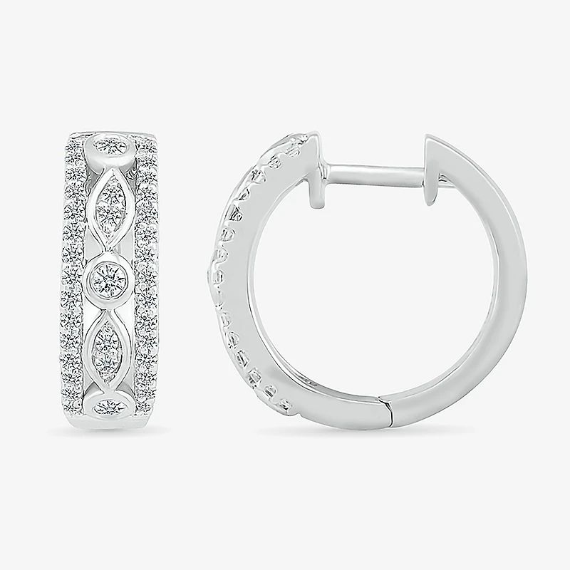 Womens 1/2 CT. T.W. Natural White Diamond Sterling Silver 17mm Hoop Earrings