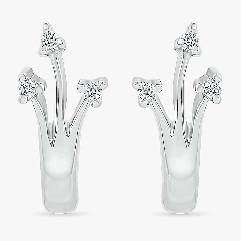 Womens Diamond Accent Natural White Diamond Sterling Silver 14.5mm Arrow Hoop Earrings