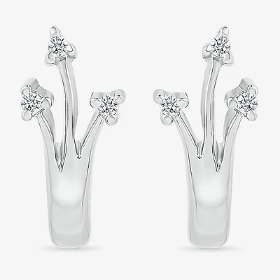 Womens Diamond Accent Natural White Diamond Sterling Silver 14.5mm Arrow Hoop Earrings