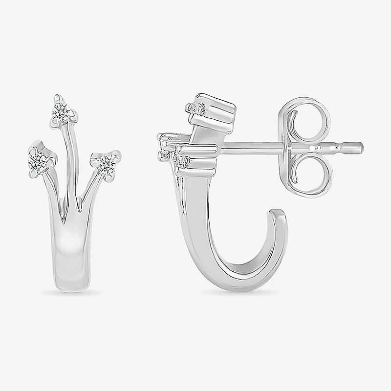 Womens Diamond Accent Natural White Diamond Sterling Silver 14.5mm Arrow Hoop Earrings