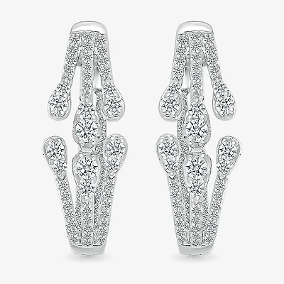 Womens 1 CT. T.W. Natural White Diamond Sterling Silver 23mm Hoop Earrings