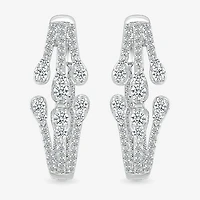 Womens 1 CT. T.W. Natural White Diamond Sterling Silver 23mm Hoop Earrings